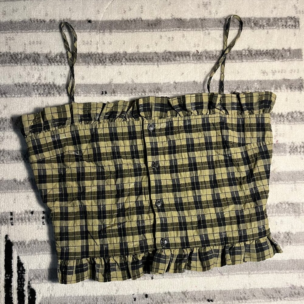 Ganni Plaid searsucker crop cami top